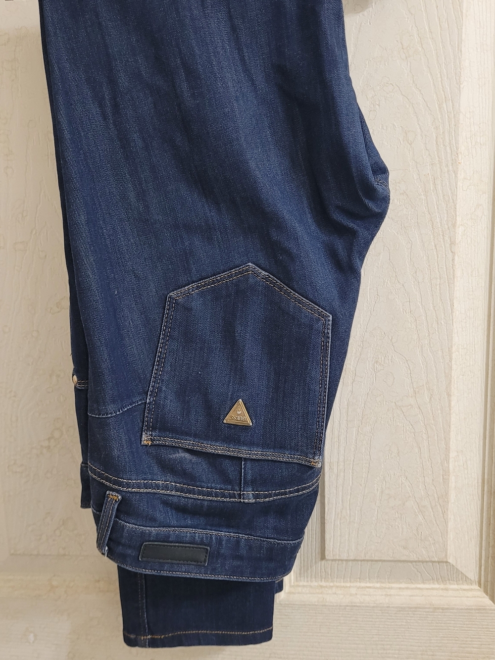 Guess Men's Dark Indigo Relaxed Jeans with Triangle Logo